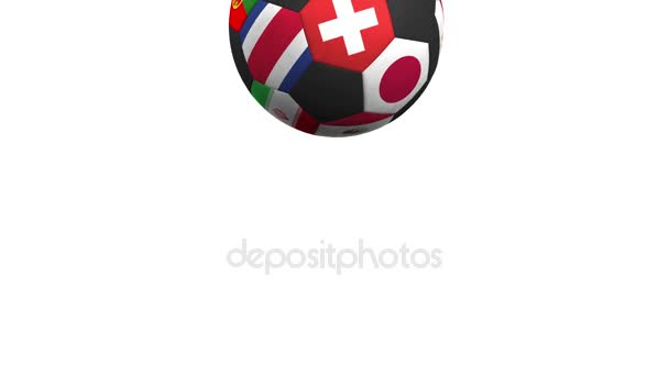 Ballon de football rebondissant avec différentes équipes nationales accents drapeau de la Suisse. Alpha mat pour un changement de fond facile — Video
