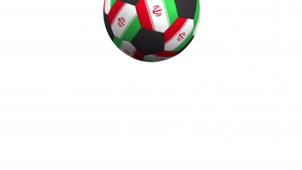 Футбольный мяч с флагами Ирана. Альфа-мат для легкой замены фона — стоковое видео