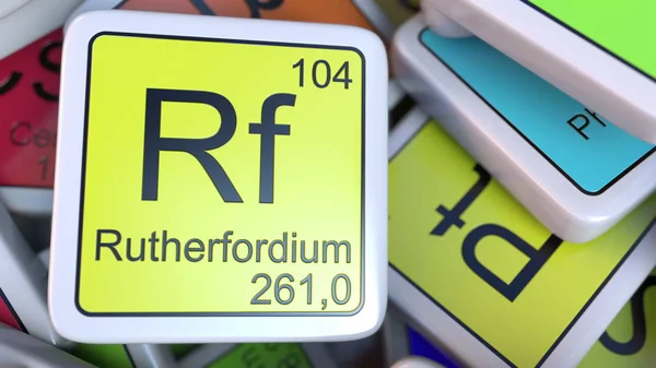 鑪 Rf 块上的基桩周期表的化学元素块。3d 渲染 — 图库照片
