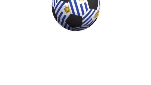 Футбольный мяч с флагами Уругвая. Альфа-мат для легкой замены фона — стоковое видео
