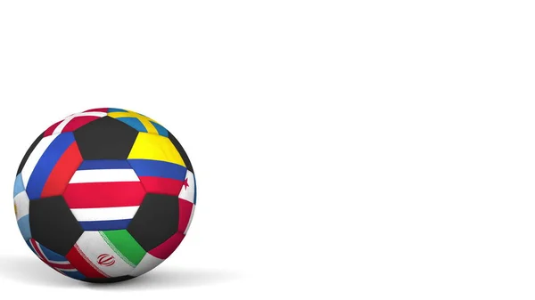 Fussball mit verschiedenen nationalmannschaften akzente flagge von costa rica. 3D-Darstellung — Stockfoto