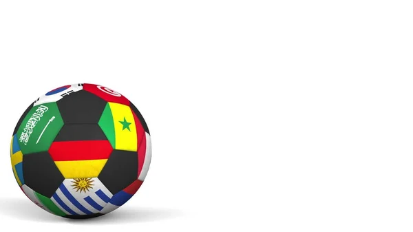 Футбольный мяч с различными акцентами национальных сборных Германии. 3D рендеринг — стоковое фото