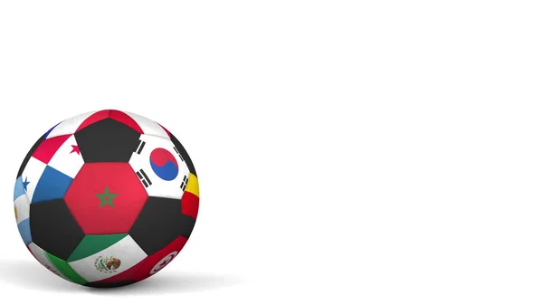 Voetbal bal met verschillende nationale teams accenten vlag van Marokko. 3D-rendering — Stockfoto