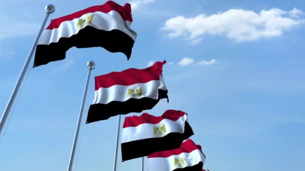 Несколько размахивая флагами Египта против голубого неба, бесшовный цикл — стоковое видео