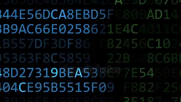 コンピューターの画面上に 16 進数のシンボルを点滅の Ibm ロゴが作られました。3 d レンダリングの社説 — ストック動画