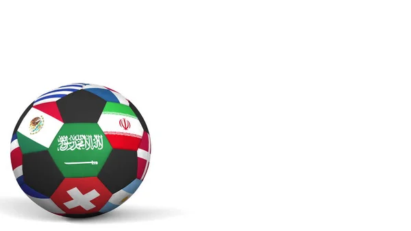Fußball mit verschiedenen Nationalmannschaften Akzente Flagge von Saudi-Arabien. 3D-Darstellung — Stockfoto