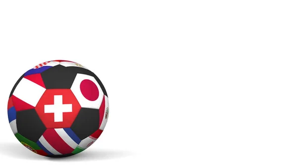 Voetbal bal met verschillende nationale teams accenten vlag van Zwitserland. 3D-rendering — Stockfoto