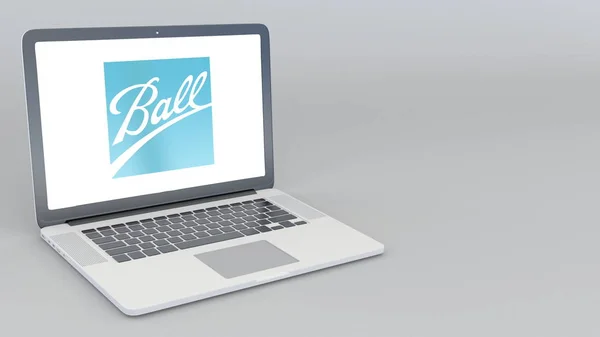 Openen en sluiten van laptop met bal Corporation logo. 4k redactionele 3D-rendering — Stockfoto