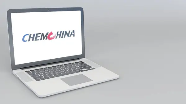 Openen en sluiten van laptop met Chemchina logo. 4k redactionele 3D-rendering — Stockfoto