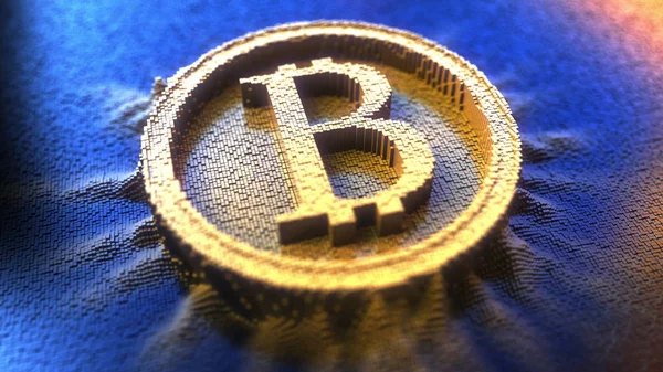Bitcoin-Zeichen aus Pinart-Pins. 3D-Darstellung — Stockfoto
