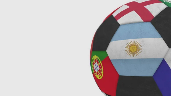 Balón de fútbol con diferentes selecciones nacionales acentos bandera de Argentina. Renderizado 3D — Foto de Stock