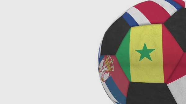 Fußball mit verschiedenen Nationalmannschaften Akzente Flagge des Senegal. 3D-Darstellung — Stockfoto