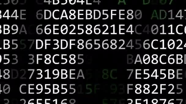 Λογότυπο Bitcoin από αναβοσβήνει δεκαεξαδικό συμβόλων στην οθόνη του υπολογιστή. Κρυπτονόμισμα που σχετίζονται με εισαγωγή κινουμένων σχεδίων — Αρχείο Βίντεο