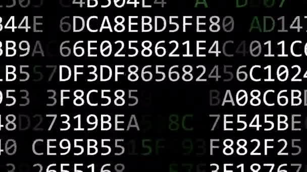 Bitcoin logo lavet af blinkende hexadecimal symboler på computerskærmen. Cryptocurrency relateret intro animation – Stock-video