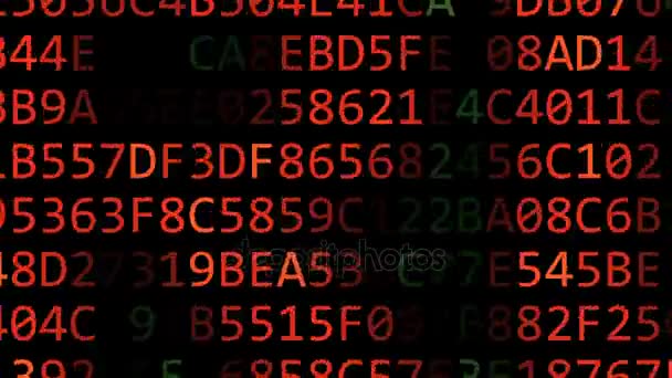 Afsløring VIRUS ord lavet af blinkende hexadecimal symboler på computerskærmen – Stock-video