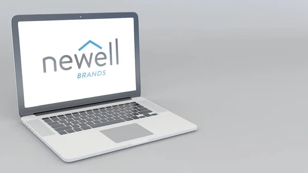 Openen en sluiten van laptop met Newell merken logo. 4k redactionele 3D-rendering — Stockfoto