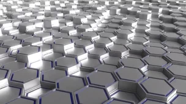 Fondo de movimiento de prismas hexagonales grises y azules — Vídeos de Stock