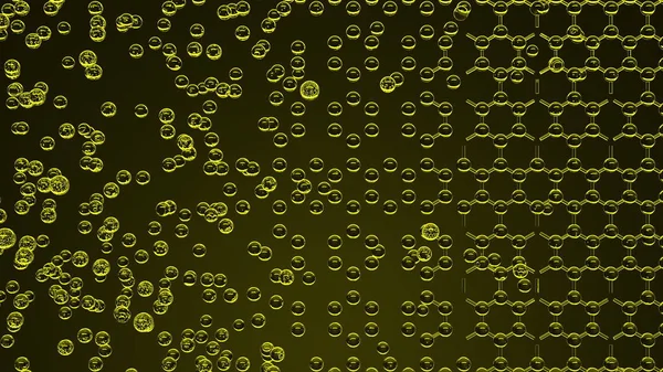 Componiendo estructura molecular hexagonal amarilla. Renderizado 3D —  Fotos de Stock