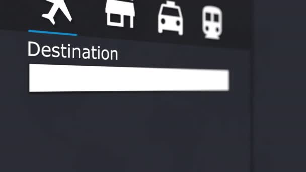 Kauf eines Flugtickets, um online zu detroit. Reisen in die Vereinigten Staaten konzeptionelle Animation — Stockvideo