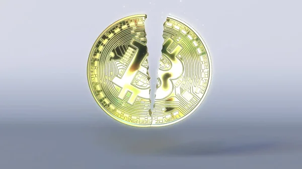 Het breken van bitcoin token. Cryptocurrency crisis concept 3D-rendering — Stockfoto