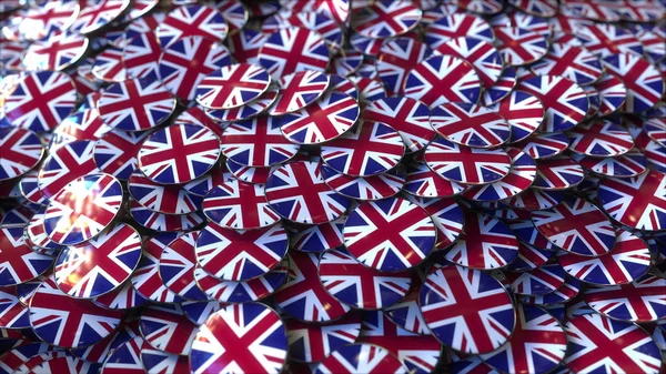 Stor hög med emblem med flaggor av Storbritannien. 3D-rendering — Stockfoto