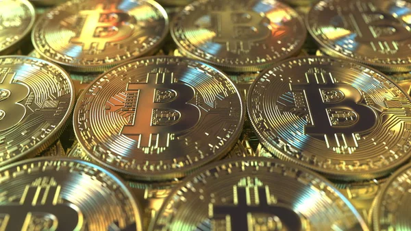 Multiple Bitcoin coins, 3D rendering — Stock Photo, Image