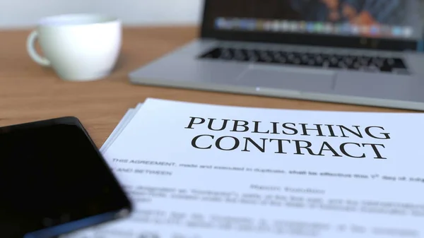 Copia del contrato de publicación en el escritorio. Renderizado 3D —  Fotos de Stock