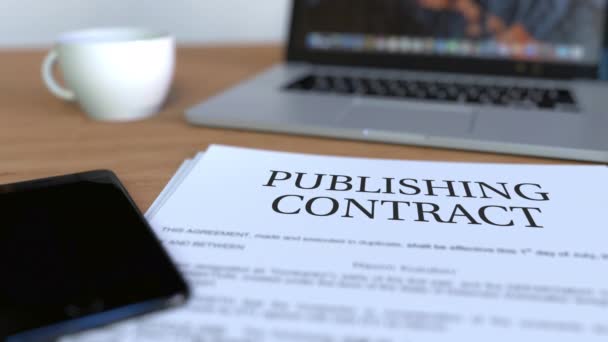 Copy of publishing contract on the desk — Stock Video