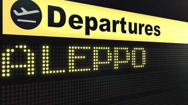 Volo per Aleppo con imbarco per partenze dall'aeroporto internazionale. Viaggiare in Siria rendering 3D concettuale — Foto Stock