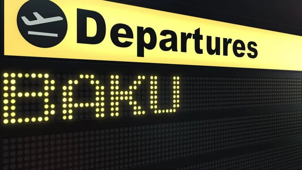 Volo per Baku a bordo delle partenze dall'aeroporto internazionale. Viaggiare in Azerbaigian rendering 3D concettuale — Foto Stock