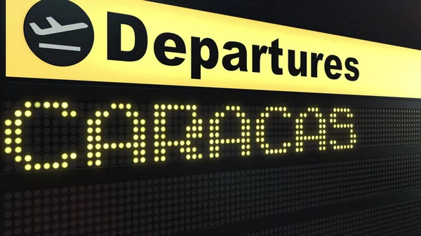 Let do Caracasu na mezinárodní letiště odletové tabuli. Cestování do Venezuely koncepční 3d vykreslování — Stock fotografie