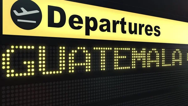 Πτήση για Γουατεμάλα Σίτι επί του σκάφους αναχωρήσεις διεθνές αεροδρόμιο. Ταξιδεύοντας στη Γουατεμάλα εννοιολογική 3d rendering — Φωτογραφία Αρχείου