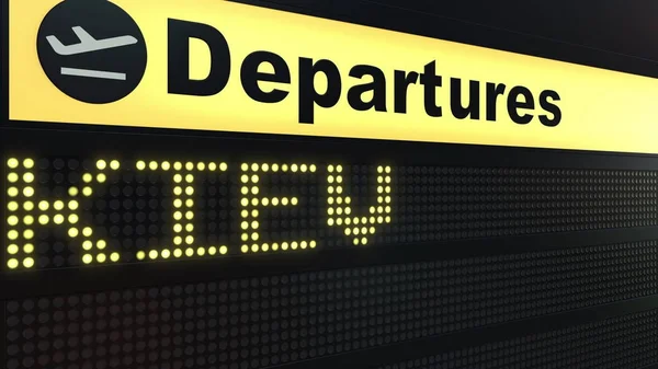 국제 공항 출발 보드에 키예프에 비행입니다. 여행 우크라이나 개념적 3d 렌더링 — 스톡 사진