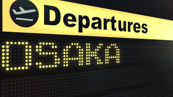 Flight to Osaka on international airport departures board. Travelling to Japan conceptual 3D rendering — Stock Photo, Image