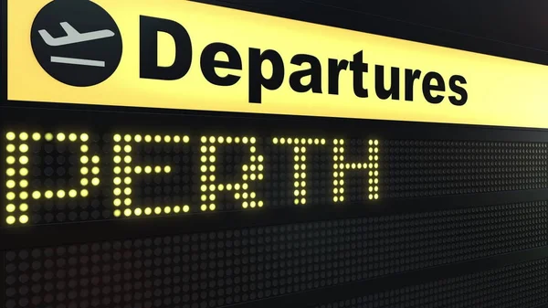 Πτήση για Πέρθ επί του σκάφους αναχωρήσεις διεθνές αεροδρόμιο. Ταξιδεύοντας στην Αυστραλία εννοιολογική 3d rendering — Φωτογραφία Αρχείου