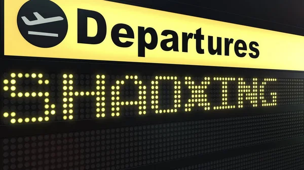 Járat Shaoxing nemzetközi repülőtér-indulások táblán. Utazás Kína fogalmi 3d-leképezés — Stock Fotó
