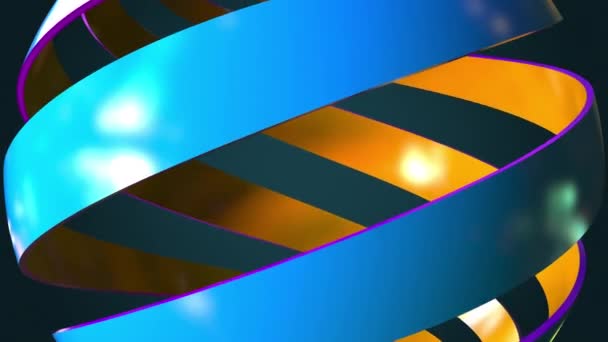 Вращение синего и оранжевого абстрактных спиральных глобусов крупным планом, бесшовный цикл — стоковое видео