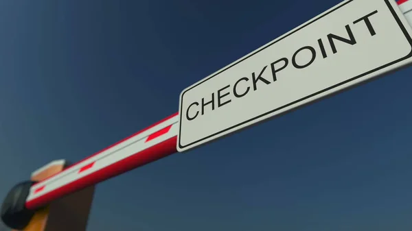 Geschlossenes Schranktor mit CHECKPOINT-Schild. Konzeptionelles 3D-Rendering — Stockfoto