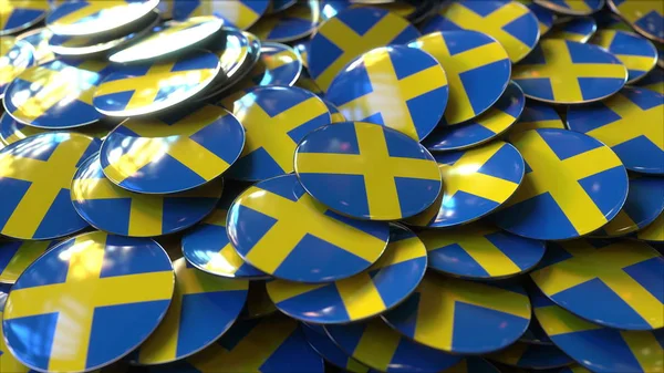 Högen av märken med flaggor i Sverige. 3D-rendering — Stockfoto