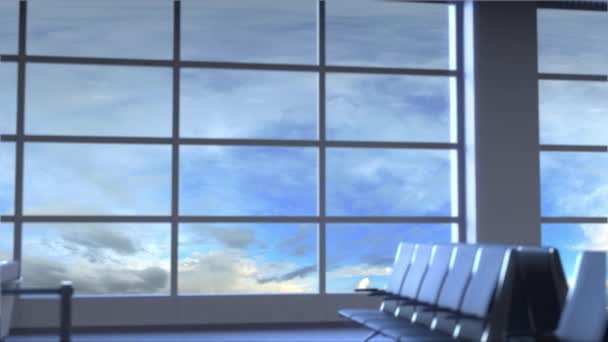 Commerciële vliegtuig landing op de internationale luchthaven van Atlanta. Reizen naar de Verenigde Staten conceptuele intro animatie — Stockvideo