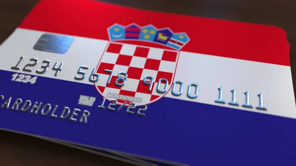 Tarjeta bancaria de plástico con bandera de Croacia. Renderizado 3D relacionado con el sistema bancario nacional — Foto de Stock