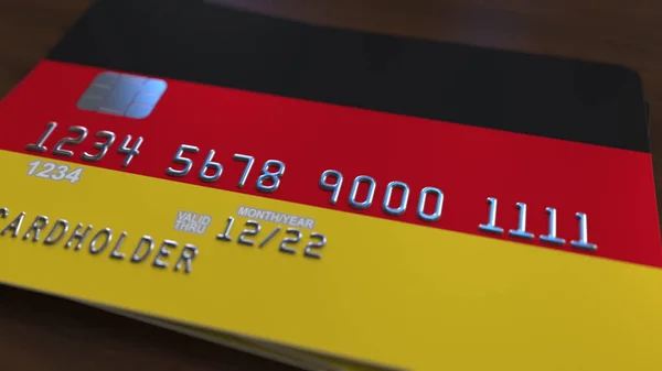 Tarjeta bancaria de plástico con bandera de Alemania. Renderizado 3D relacionado con el sistema bancario nacional —  Fotos de Stock