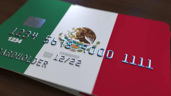Tarjeta de banco de plástico con bandera de México. Renderizado 3D relacionado con el sistema bancario nacional —  Fotos de Stock