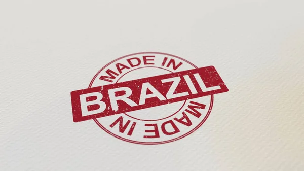 MADE IN BRASIL carimba a impressão vermelha no papel. Renderização 3D — Fotografia de Stock