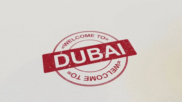 BIENVENUE À DUBAI timbre impression rouge sur le papier. rendu 3D — Photo