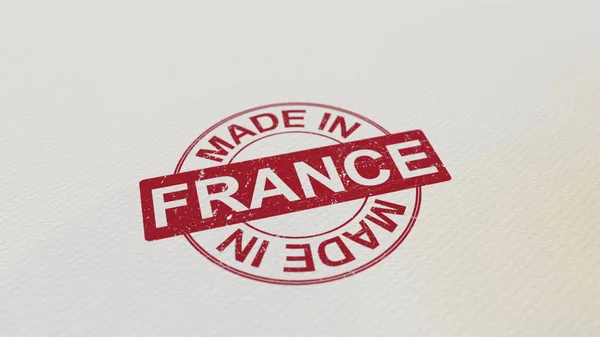Vyrobeno ve Francii razítko červený tisk na papíře. 3D vykreslování — Stock fotografie