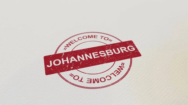 BIENVENIDO A JOHANNESBURG sello rojo en el papel. Renderizado 3D —  Fotos de Stock