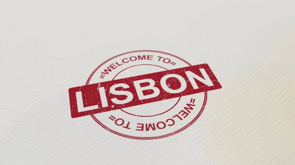 Willkommen zu Lissabon Stempel roter Druck auf dem Papier. 3D-Darstellung — Stockfoto