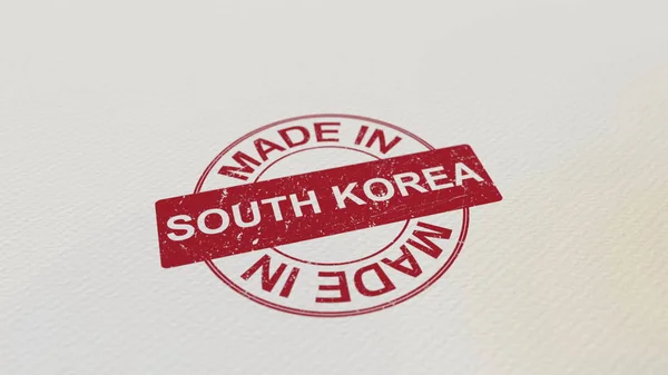 Сделано в Южной Корее печать красного отпечатка на бумаге. 3D рендеринг — стоковое фото