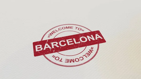 WELCOME TO BARCELONA stamp red print on the paper. 3D rendering — Stock Photo, Image